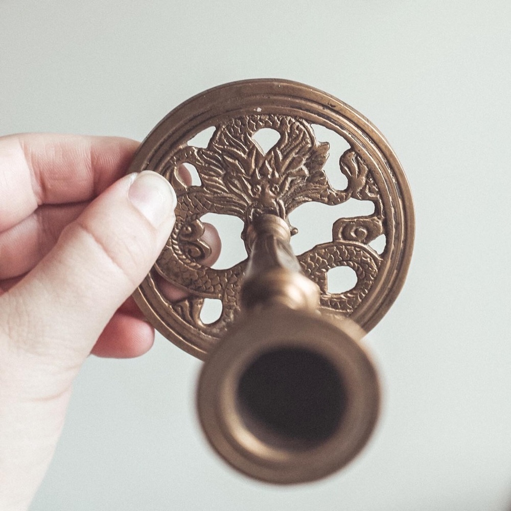 Vintage Dragon brass candlestick marked China